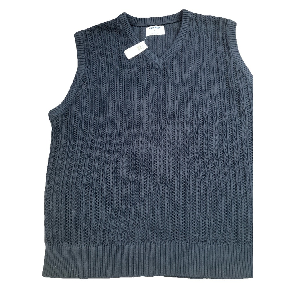 Old Navy Cable Knit Sweater Vest Mens XL 100% Blue Golf Sleeveless